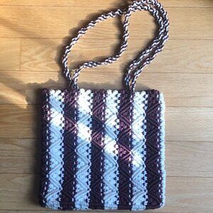 Handmade Crochet Woven Bag Maroon White Shoulder Bag Tote